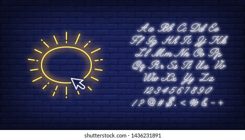 Clicking button neon sign. User interface icons design. Night bright neon sign, colorful billboard, light banner. Vector illustration in neon style.