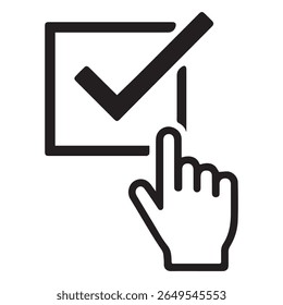 Clicking a Checkbox Icon with Finger Pointing Symbolizing Digital Confirmation and Agreement in Online Forms or Surveys