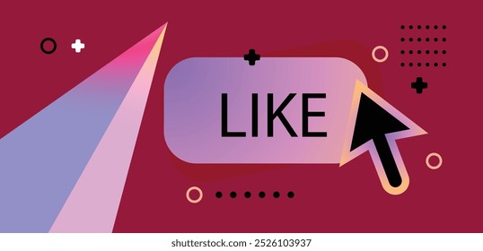 clicking cursor on Like Button. Colorful gradient  vector illustration for social media. trendy elements art. Click icon cursor. Pointer retro style vector background