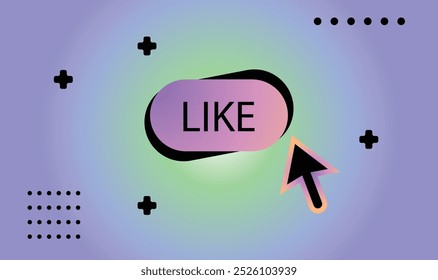 clicking cursor on Like Button. Colorful gradient  vector illustration for social media. trendy elements art. Click icon cursor. Pointer retro style vector background