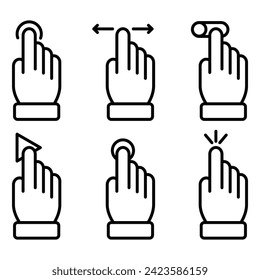 Clicking cursor, pointing hand clicks and waiting loading outline icons