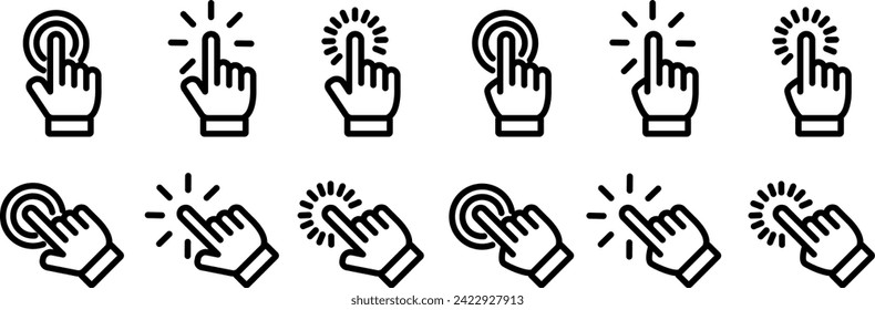 Clicking finger icon collection set, hand pointer vector illustration