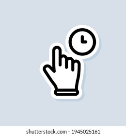 Haciendo clic en el icono del dedo, pegatina del cursor. Puntero de mano, haciendo clic en el icono. Vector de fondo blanco aislado. EPS 10.