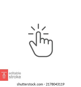 Clicking finger icon. Hand click, pointer symbol. Vector illustration isolated. Simple outline style. Editable stroke EPS 10.