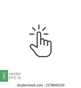 Haciendo clic en el icono del dedo. Pulsar con la mano, símbolo de puntero. Ilustración vectorial aislada. Estilo de contorno simple. EPS 10.