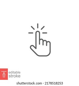 Clicking finger icon. Hand click, pointer symbol. Vector illustration isolated. Simple outline style. Editable stroke EPS 10.