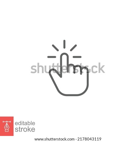 Clicking finger icon. Hand click, pointer symbol. Vector illustration isolated. Simple outline style. Editable stroke EPS 10.
