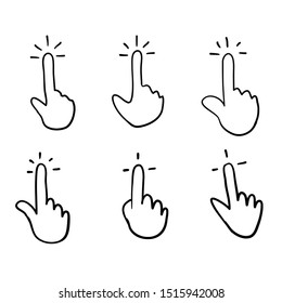 Clicking finger icon, hand pointer on white background vector with handdrawn style doodle