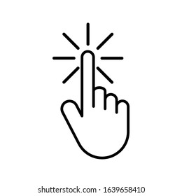 Clicking finger icon, hand pointer on white background