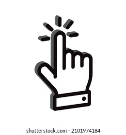 Clicking finger icon, hand pointer. Click button with hand pointer clicking. Vector illustration, isolated on a white background.