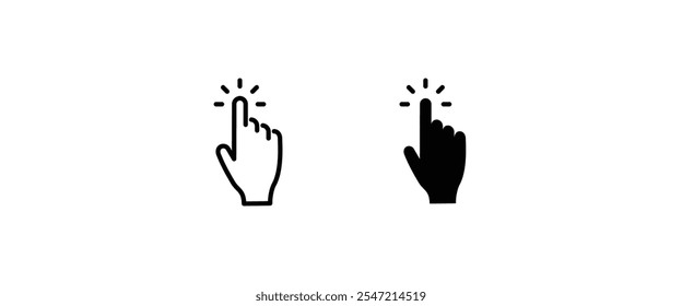 Clicking finger icon, hand pointer icons button, vector, sign, symbol, logo, illustration, editable stroke, flat design style isolated on white linear pictogram