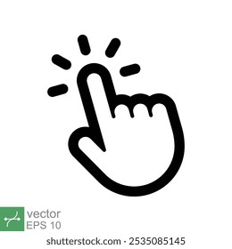 Haga clic en el icono del dedo. Estilo de contorno simple. Puntero de mano, Hacer clic, cursor, computadora, Botón, seleccionar, presionar, tocar, tocar, concepto de tecnología. Línea de Ilustración vectorial aislada sobre fondo blanco. EPS 10.