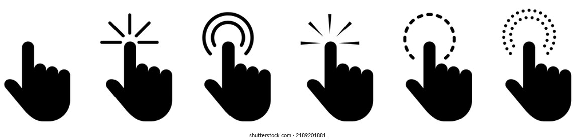 Clicking finger icons. Hand click icon symbol. Vector illustration isolated on white background
