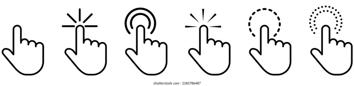 Clicking finger icons. Line art style. Design for web and mobile app. Vector illustration