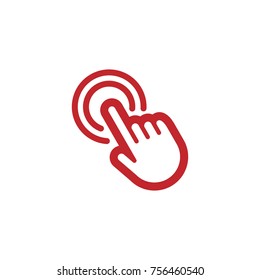 Clicking hand cursor vector icon. Bold red outline style.
