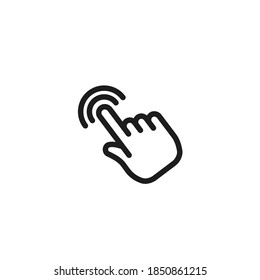 Pulsando en el icono de la mano. Gráfico vectorial del puntero del dedo. Haga clic en el símbolo.