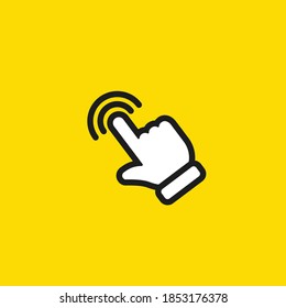 Pulsando en el icono de la mano. Gráfico vectorial del puntero del dedo. Haga clic en el símbolo.
