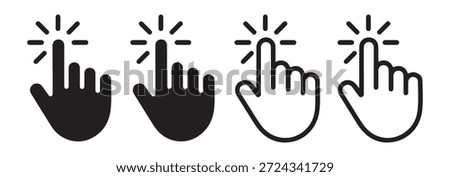 Clicking hand icons set. Mouse click pointer collection. Touch screen symbol. Internet cursor sign.