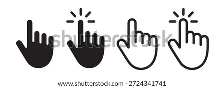 Clicking hand icons set. Mouse click pointer collection. Touch screen symbol. Internet cursor sign.