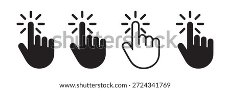 Clicking hand icons set. Mouse click pointer collection. Touch screen symbol. Internet cursor sign.