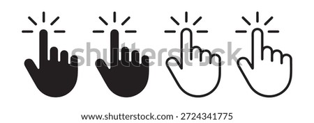 Clicking hand icons set. Mouse click pointer collection. Touch screen symbol. Internet cursor sign.
