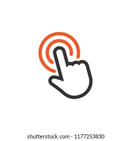 Clicking hand pointer, finger click, mouse tap, vector icon, isolated