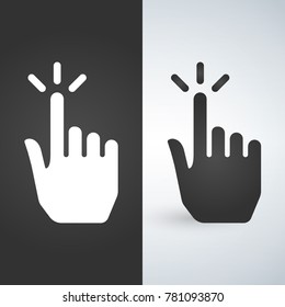 Clicking hand pointer icon black and white version, vector illustration isolated