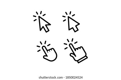 Clicking icons collections. Hand and arrow click icon. Cursor set.