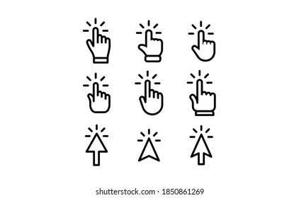 Clicking icons collections. Hand and arrow click icon. Cursor set.
