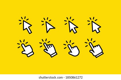 Clicking icons collections. Hand and arrow click icon. Cursor set.