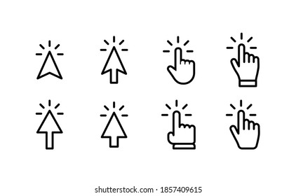 Clicking icons collections. Hand and arrow click icon. Cursor set.