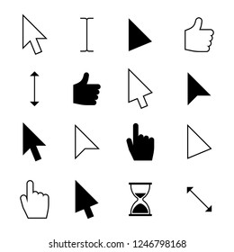 Clicking mouse cursors. Computer finger pointer, arrow click cursor. Web action and choosing icons