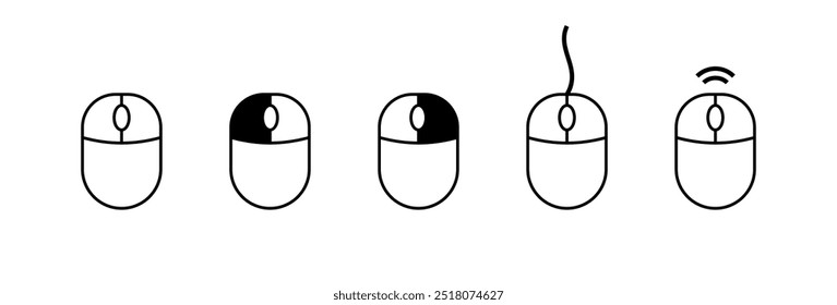 Clicking the mouse set icons. Linear and silhouette style. Vector icons.