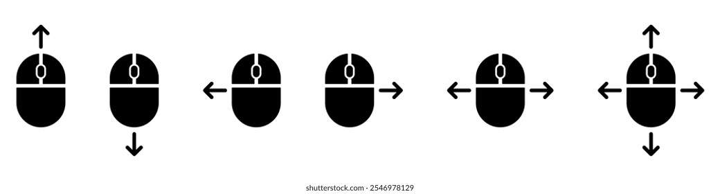 Haga clic en los iconos del conjunto del ratón. Estilo lineal y de silueta.