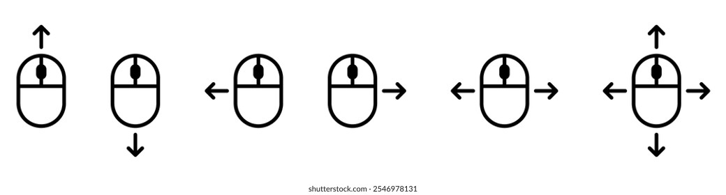 Haga clic en los iconos del conjunto del ratón. Estilo lineal y de silueta.