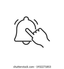 Clicking notification bell line icon isolated on white background. Vector illustration