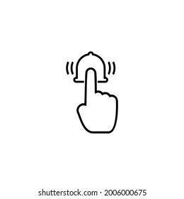 Haciendo clic en el icono de la línea de timbre de notificación. Diseño de ilustración vectorial.