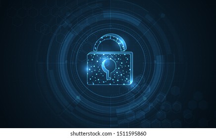 Clicking on the display with network and padlock. Cyber security data protection business technology privacy concept. 