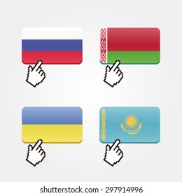Clicking on flags, with mouse cursor (Russia / Belarus / Ukraine / Kyrgyzstan)