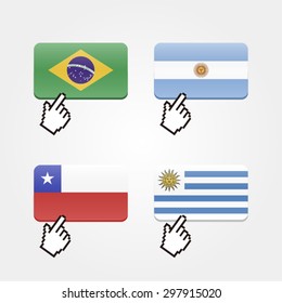 Clicking on flags, with mouse cursor (Brazil / Argentina / Chile / Uruguay)