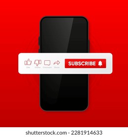 Clicking Subscribe Button, Like, Comment and Share. Icon Set of Channel Subscriptions on smartphone. Flat icons template. Marketing. Social media concept. Vector illustration.