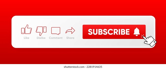 Clicking Subscribe Button, Like, Comment and Share. Icon Set of Channel Subscriptions. Flat icons template. Marketing. Social media concept. Vector illustration.