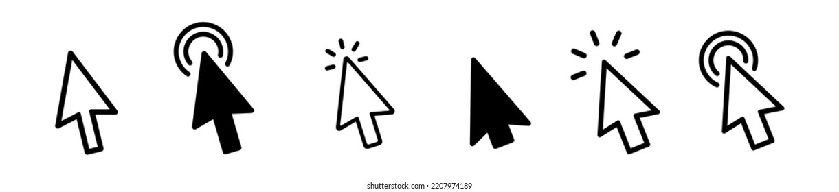 Clicks cursor or pointer vector icon. Press or click