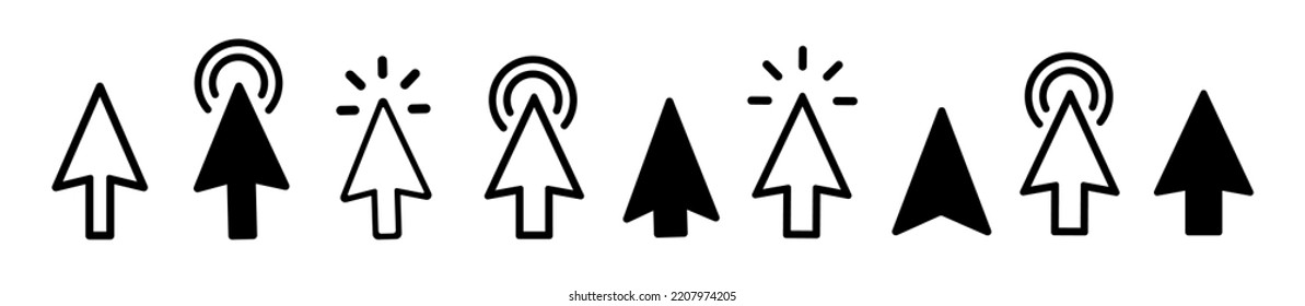 Clicks cursor or pointer vector icon. Press or click