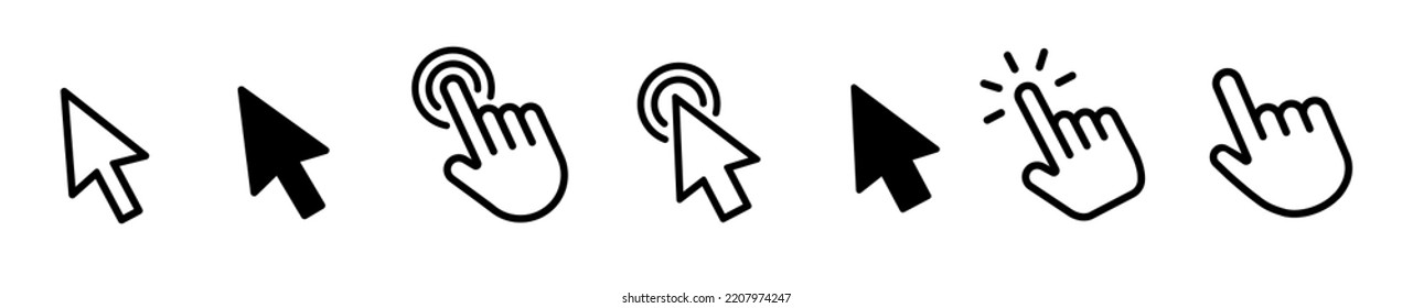 Clicks cursor or pointer vector icon. Press or click