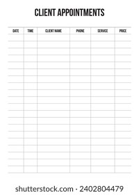 Client Appointment Tracker, simple printable planner