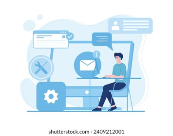 servicio de atención al cliente centro de llamadas de línea directa consultor de servicio al cliente concepto de tendencia ilustración plana