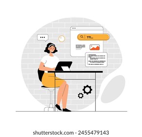 Client assistance, call center, hotline operator, consultant manager, technical support and customer service. Illustration with people scene in flat design for website and mobile development.