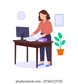 Client Assistance, supporting customers throughout sales process, Flat vector character illustration