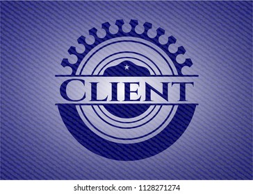 Client badge with denim background